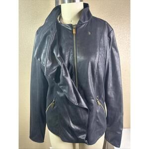 Iman Women's black Lined Jacket Metallic Sheen Plus Size Moto Style Size M